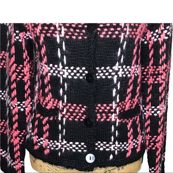 Talbots Petites Size Large Vintage Black Plaid Cardigan/Jacket Pockets - Picture 6 of 10